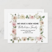 Haushaltsverschiebung Ankündigung Dusty Pink Flora Postkarte (Vorne/Hinten)