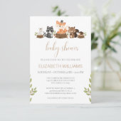 Haushaltswaldtiere Geschlechtsneutrale Babydusche Einladung (Stehend Vorderseite)