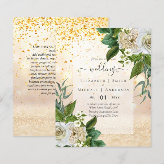 HAUSHALTSWEISSE ROSES Einladungen WEDING CHIC (Vorne/Hinten)