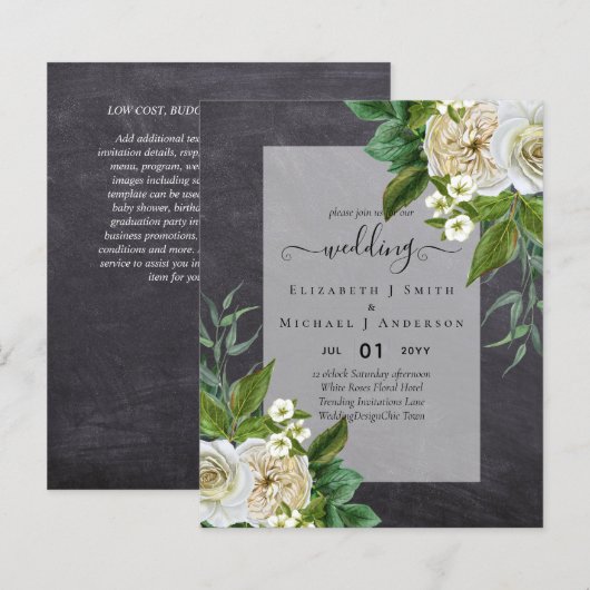 HAUSHALTSWEISSE ROSES Einladungen WEDING CHIC (Vorne/Hinten)