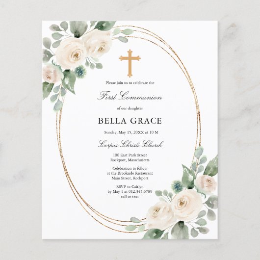 Haushaltsweißer Blumenstrauß Erste Kommune Einladu (Vorderseite)