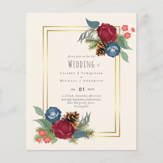 HAUSHALTSWinter Hochzeit Burgund Aquamarin Blue Mo Flyer (Vorne)