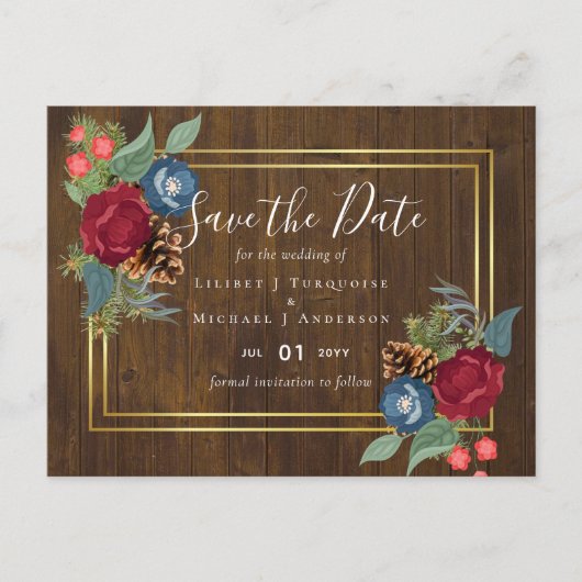 HAUSHALTSWinter Hochzeit Burgund Aquamarin Blue Mo Postkarte (Vorderseite)