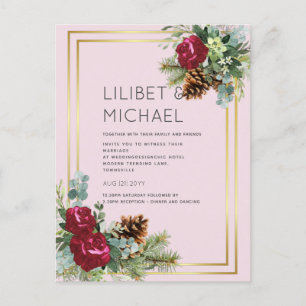HAUSHALTSWinter Hochzeit Burgund Rose Eukalyptus Postkarte