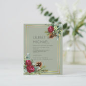 HAUSHALTSWinter Hochzeit Burgund Rose Eukalyptus Postkarte (Stehend Vorderseite)