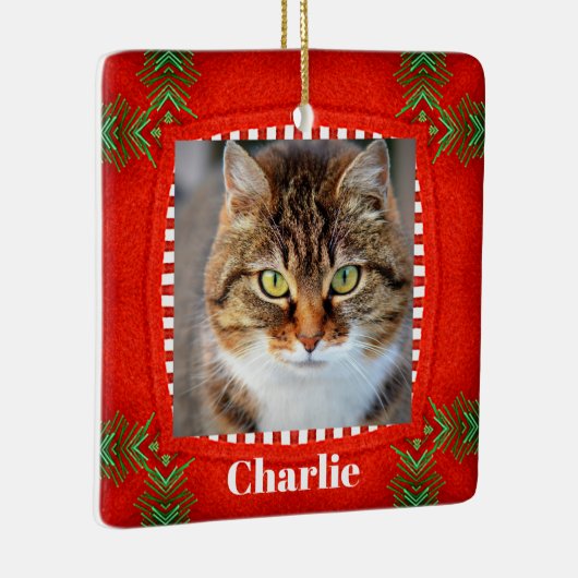 Hauskatze Foto Niedlich Rot Grün Weihnachten Keramikornament (Rechts)