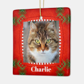 Hauskatze Foto Niedlich Rot Grün Weihnachten Keramikornament (Links)