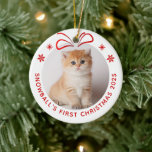 Hauskatze Kitty Weihnachten Personalisiertes Foto  Keramik Ornament<br><div class="desc">Hauskatze Kätzchen Weihnachten Personalisiertes Foto Urlaub Keramik Ornament</div>
