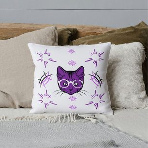 Hauskatze Lila weiß und schwarz, modern gepolstert Kissen