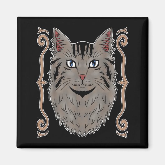 Hauskatze mit Langhaar Magnet (Vorne)