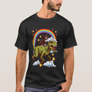 Hauskatze reitet auf einem Dinosaurier Dino T-Shirt