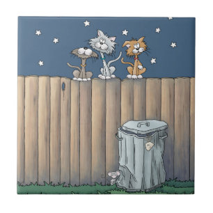Hauskatzen auf einem Zaun Keramikfliese