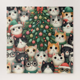 Hauskatzen und Weihnachtsbaum Puzzle