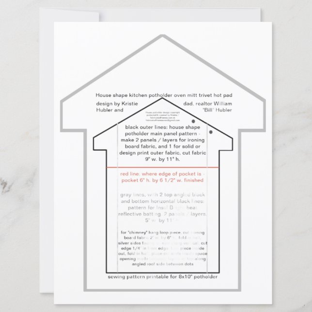 Hausküche PotHolder Nähmuster Papier Blatt (Vorderseite)