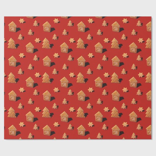 Häusliche und baumförmige Lebkuchenmuster Geschenkpapier (Flach)