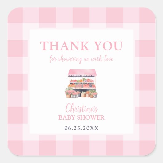 Hausmädchen Babydusche Danke Quadratischer Aufkleber (Vorderseite)