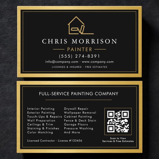 Hausmaler Gold-Metall-Malerei-QR-Code Visitenkarte