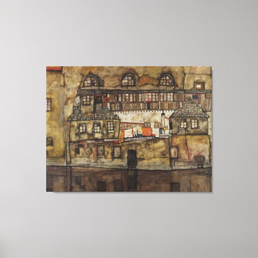 Hausmauer am Fluss durch Egon Schiele Leinwanddruck (Vorderseite)