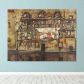 Hausmauer am Fluss durch Egon Schiele Leinwanddruck (Insitu (Holzboden))