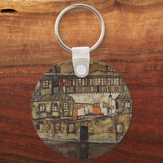 Hausmauer am Fluss durch Egon Schiele Schlüsselanhänger (Rückseite)