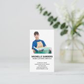 Hausmeister mit Reinigungsmitteln Visitenkarte (Stehend Vorderseite)