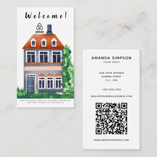 Hausmietbild und Logo Airbnb QR Visitenkarte (Vorne/Hinten)
