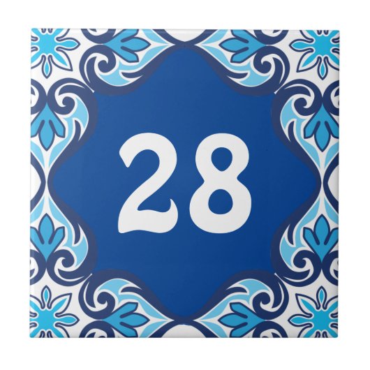 Hausnummer, blau und weiß Azulejos Fliese (Vorderseite)