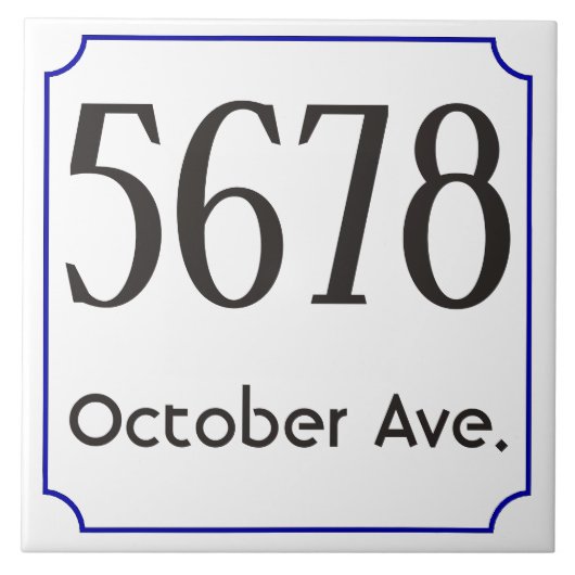 Hausnummer mit Straße - blauer Rahmen Fliese (Vorderseite)