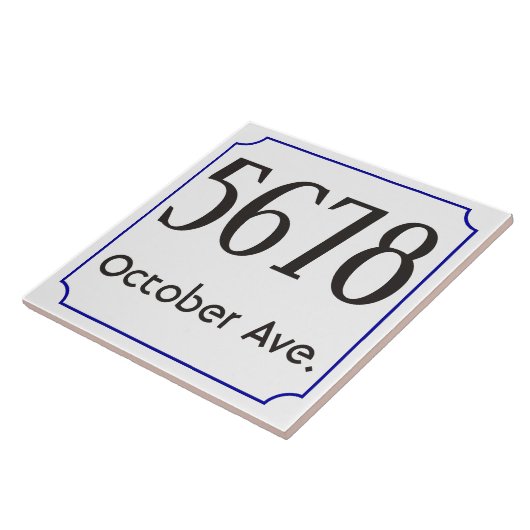 Hausnummer mit Straße - blauer Rahmen Fliese (Seite)