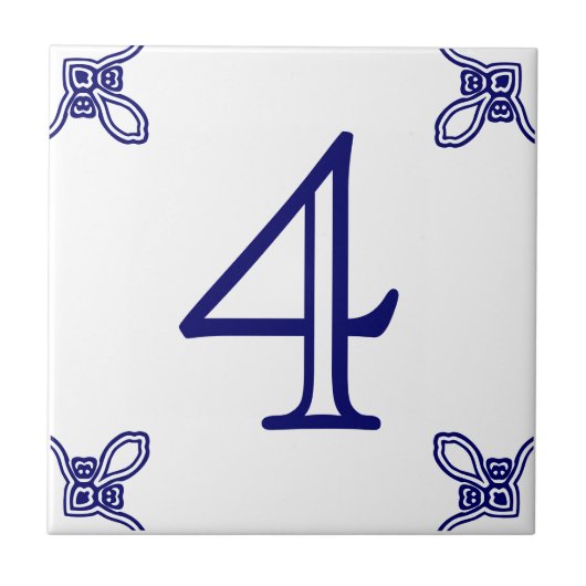 Hausnummer: Spanisch Blau auf Weiß Fliese (Vorderseite)