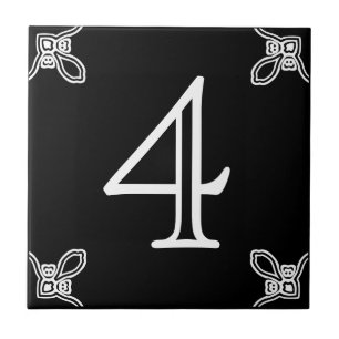 Hausnummer: Spanisch Weiß auf schwarzem Tile Fliese