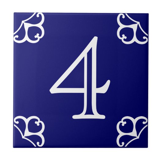 Hausnummer - spanisches Weiß auf Blau Fliese (Vorderseite)