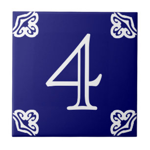 Hausnummer - spanisches Weiß auf Blau Fliese