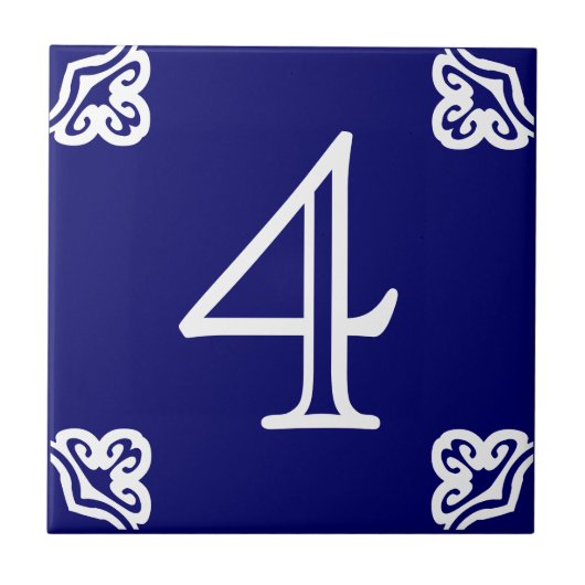 Hausnummer - spanisches Weiß auf Blau Fliese (Vorderseite)