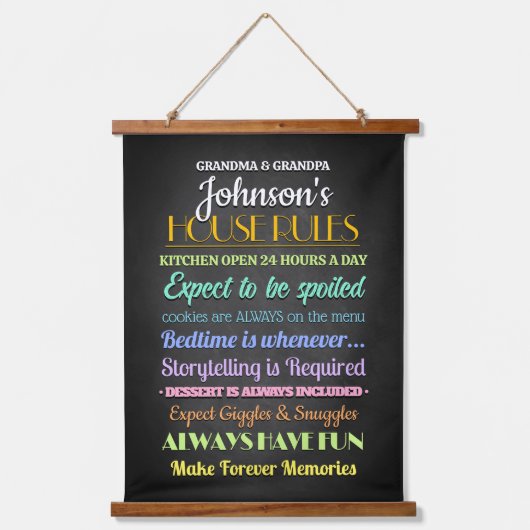 Hausordnung der Großeltern Wandteppich Mit Holzrahmen (Vorderseite)