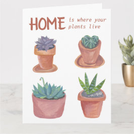Hauspflanzen Cactus Happy New Zuhause Watercolor Karte
