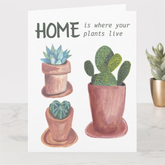 Hauspflanzen Cactus Happy New Zuhause Watercolor Karte (Kleine Pflanze)