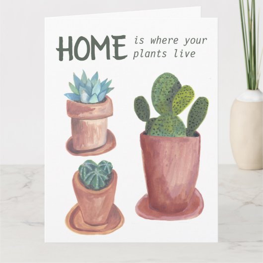 Hauspflanzen Cactus Happy New Zuhause Watercolor Karte (Vorderseite)