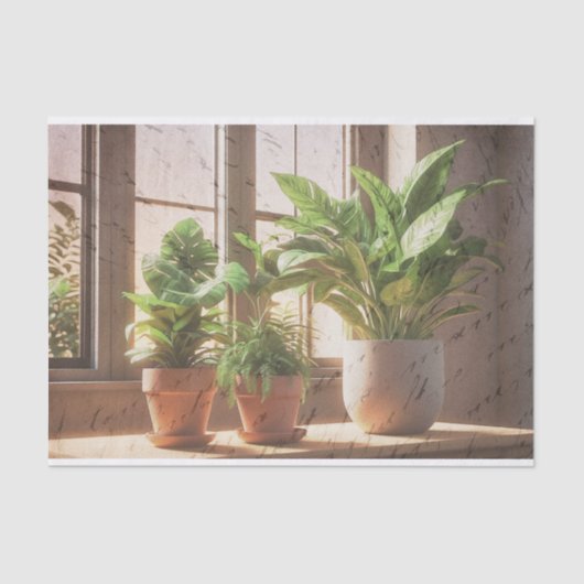 Hauspflanzen durch eine Fensterdekoupage Seidenpapier (Vorderseite)