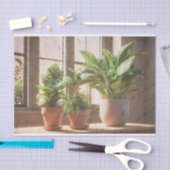 Hauspflanzen durch eine Fensterdekoupage Seidenpapier (Handwerk)