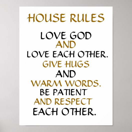 "HAUSREGELN" INSPIRATIONELLER 11X14-WALLPOSTER POSTER (Vorne)