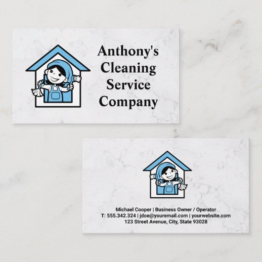 Hausreiniger-Maskottchen-Logo | Maid-Services Visitenkarte (Vorne/Hinten)