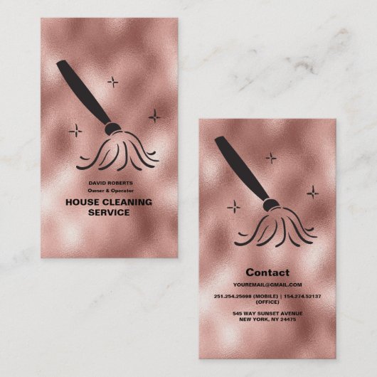 Hausreiniger Rose Gold Reinigungsservice Visitenkarte (Vorne/Hinten)