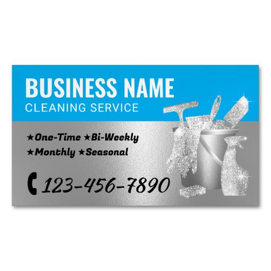 Hausreinigung Blau & Silver Housekeeping Magnetische Visitenkarte (Vorderseite)