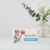 Hausreinigung Cartoon Hübsche Haushaltshilfe Visitenkarte (Stehend Vorderseite)