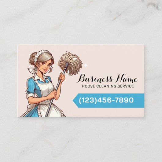 Hausreinigung Cartoon Hübsche Haushaltshilfe Visitenkarte (Vorderseite)