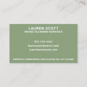 Hausreinigung Einfach Minimalistisch grün Visitenkarte (Rückseite)