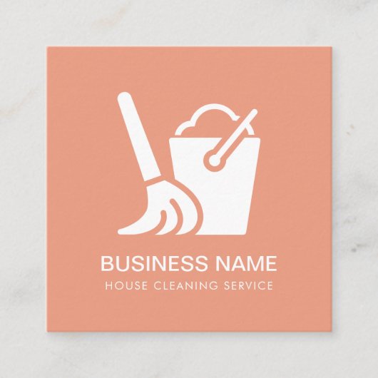 Hausreinigung Einfache Logo Pfirsich Pink Quadratische Visitenkarte (Vorderseite)
