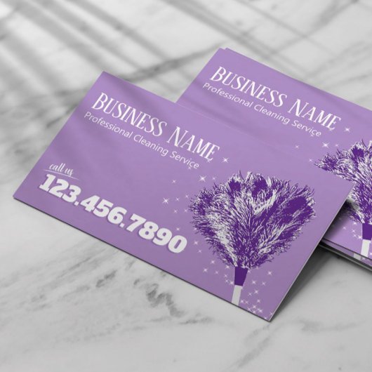 Hausreinigung Feather Duster Housekeeping Lila Visitenkarte