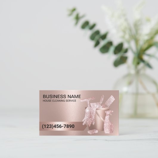 Hausreinigung Housekeeping Moderne Rose Gold Gesch Visitenkarte (Stehend Vorderseite)